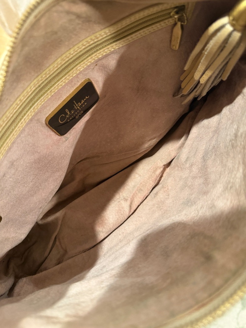 Vintage Cole Haan Collection Champagne Woven Leather Hobo with Tassel - Picture 5 of 5